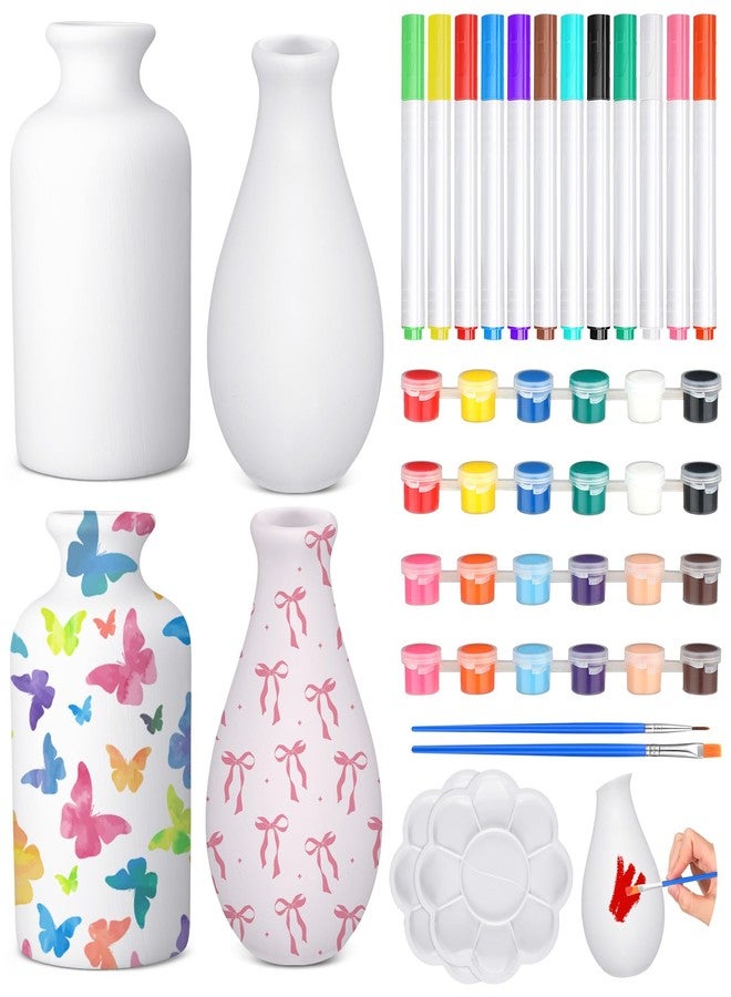 Singhoow 4 Set Paint Your Own Porcelain Paint Vase Art Project White Ceramic Painting Kit for Adults Porcelain Vase Decorating Kit with Christmas Holiday Supplies DIY(Charming) - Image 1
